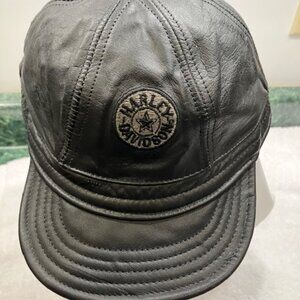 Vintage Harley-Davidson Black Leather Embroidered Newsboy Hat Size Medium